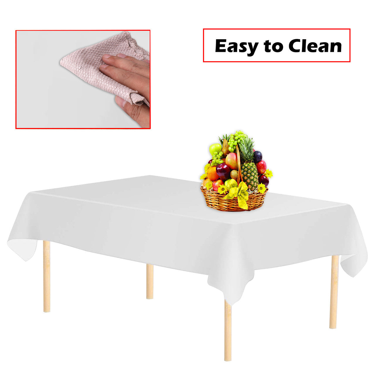 Plastic Tablecloth and Satin Table Runner Set - White & Red