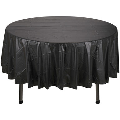 84" Plastic Round Tablecloth - Black