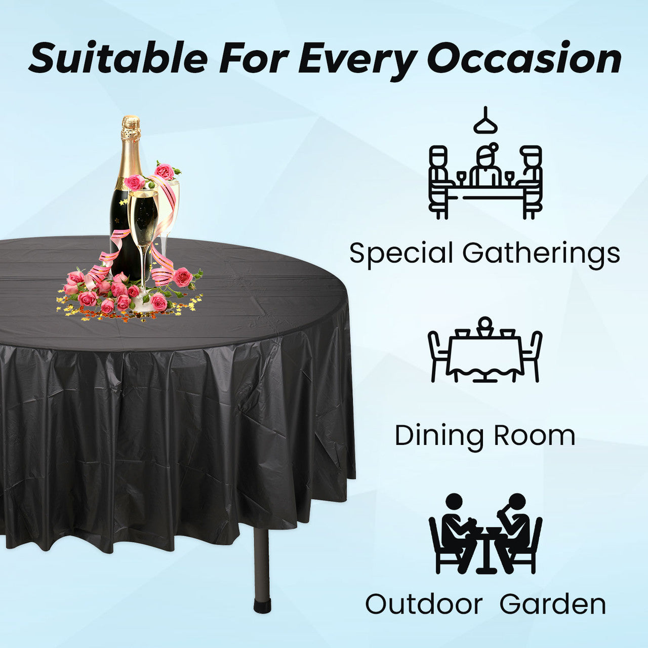 84" Plastic Round Tablecloth - Black