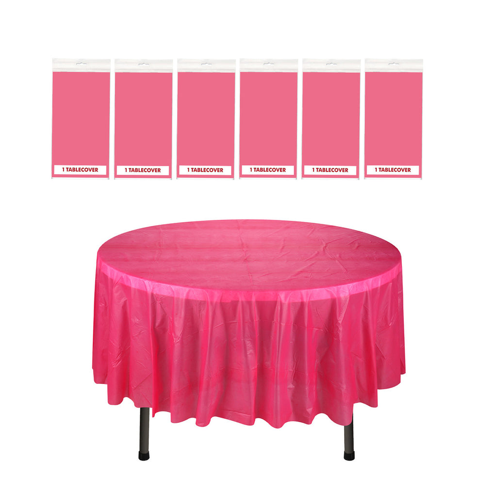 84" Plastic Round Tablecloth - Hot Pink