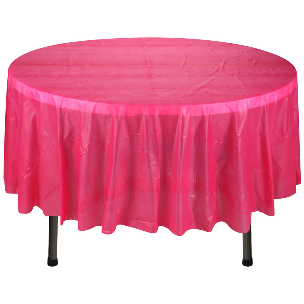 84" Plastic Round Tablecloth - Hot Pink