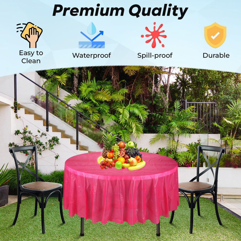 84" Plastic Round Tablecloth - Hot Pink