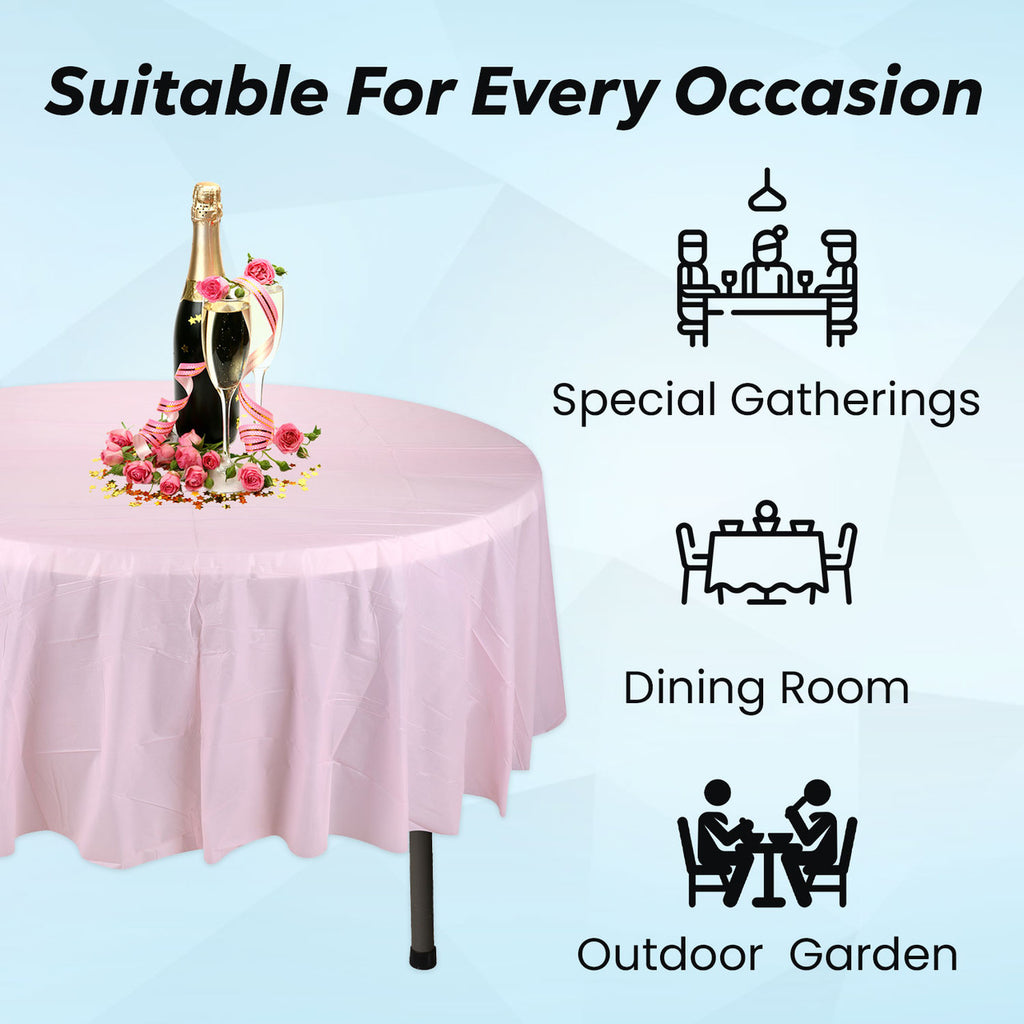 84" Plastic Round Tablecloth - Light Pink