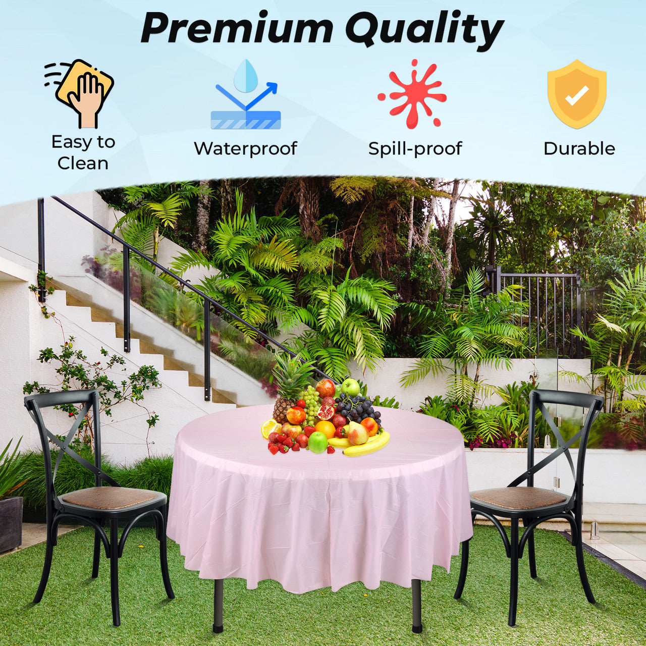 84" Plastic Round Tablecloth - Light Pink