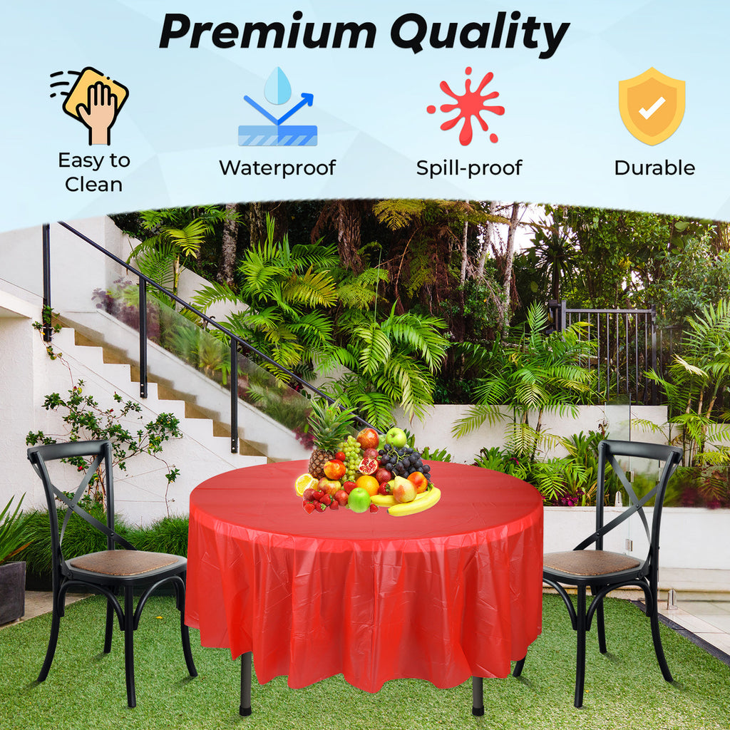 84" Plastic Round Tablecloth - Red