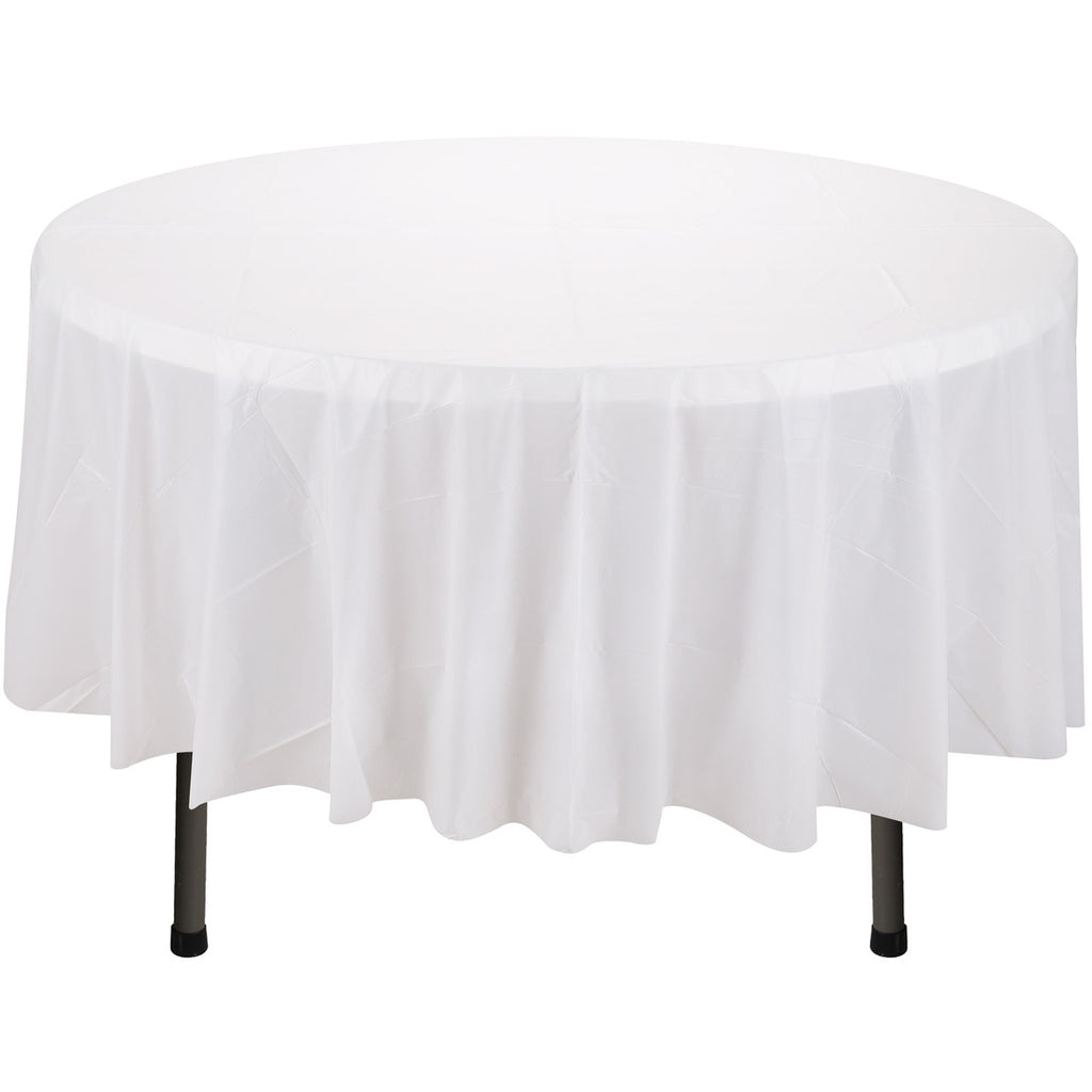 84" Plastic Round Tablecloth - White
