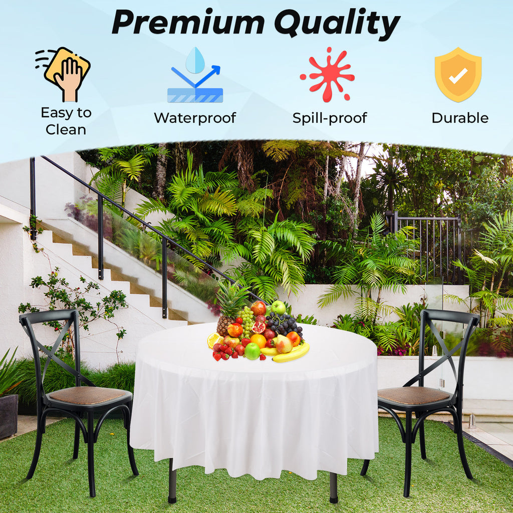 84" Plastic Round Tablecloth - White