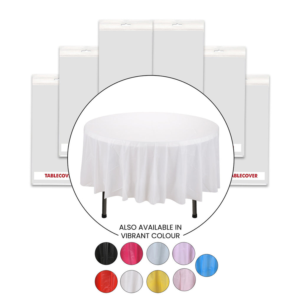 84" Plastic Round Tablecloth - White