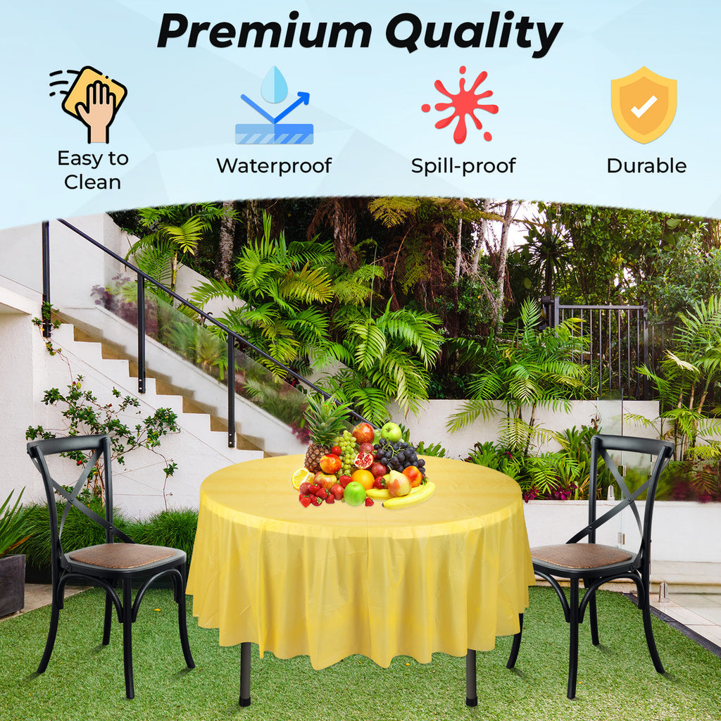 84" Plastic Round Tablecloth - Yellow