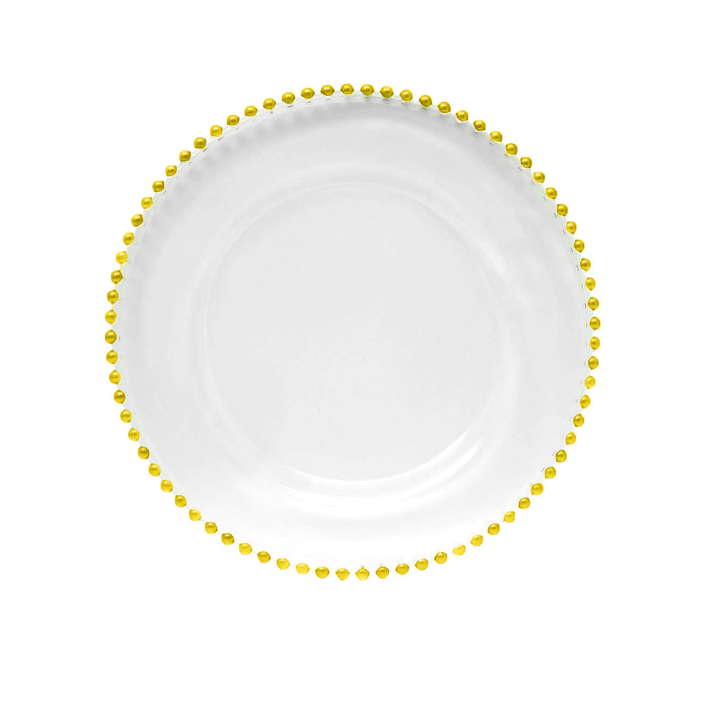 Round Charger Plate - Clear with Gold Beads x 6