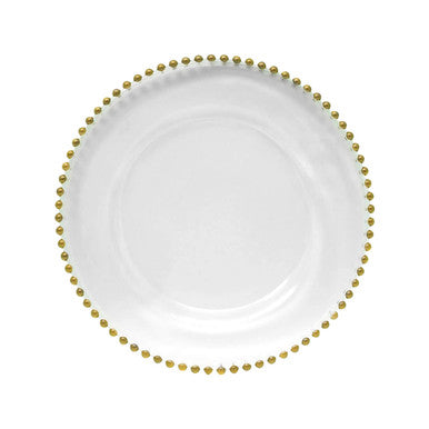 13" Acrylic Charger Plate - Clear With Gold Beads