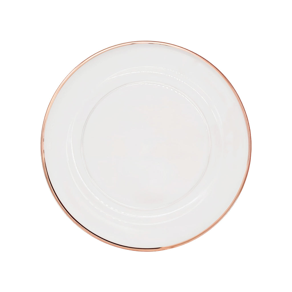 Round Charger Plate - Clear with Rose Gold Trim x 6