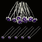 Flower Crystal Hair Pins - 10pcs