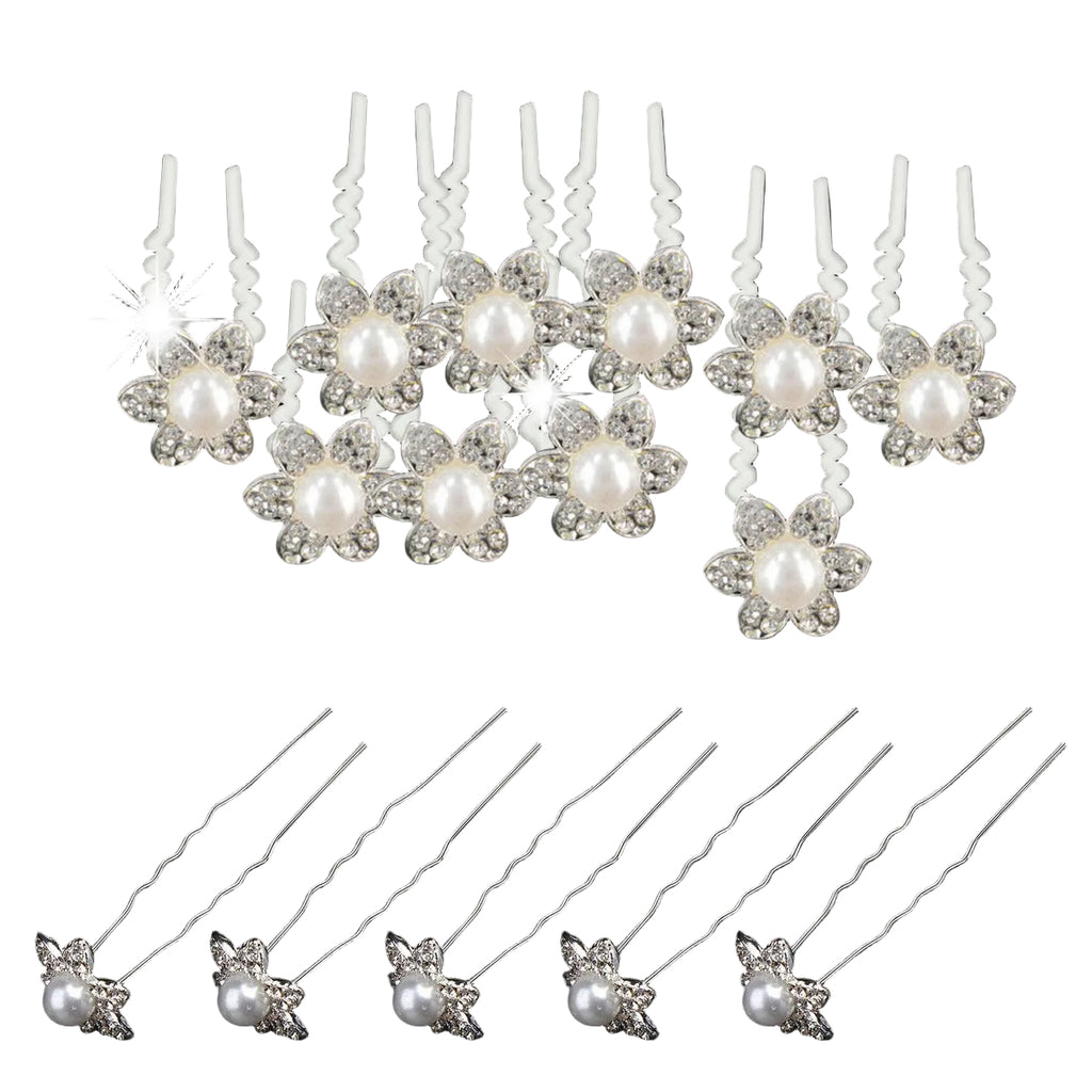 Pearl Flower Hair Pins (10pcs) - Clear