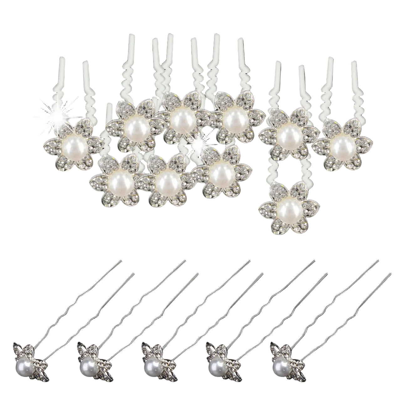 Pearl Flower Hair Pins (10pcs) - Clear