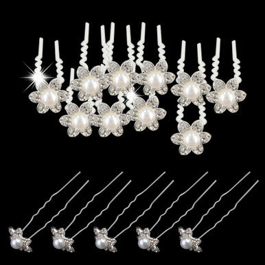 Pearl Flower Hair Pins (10pcs) - Clear