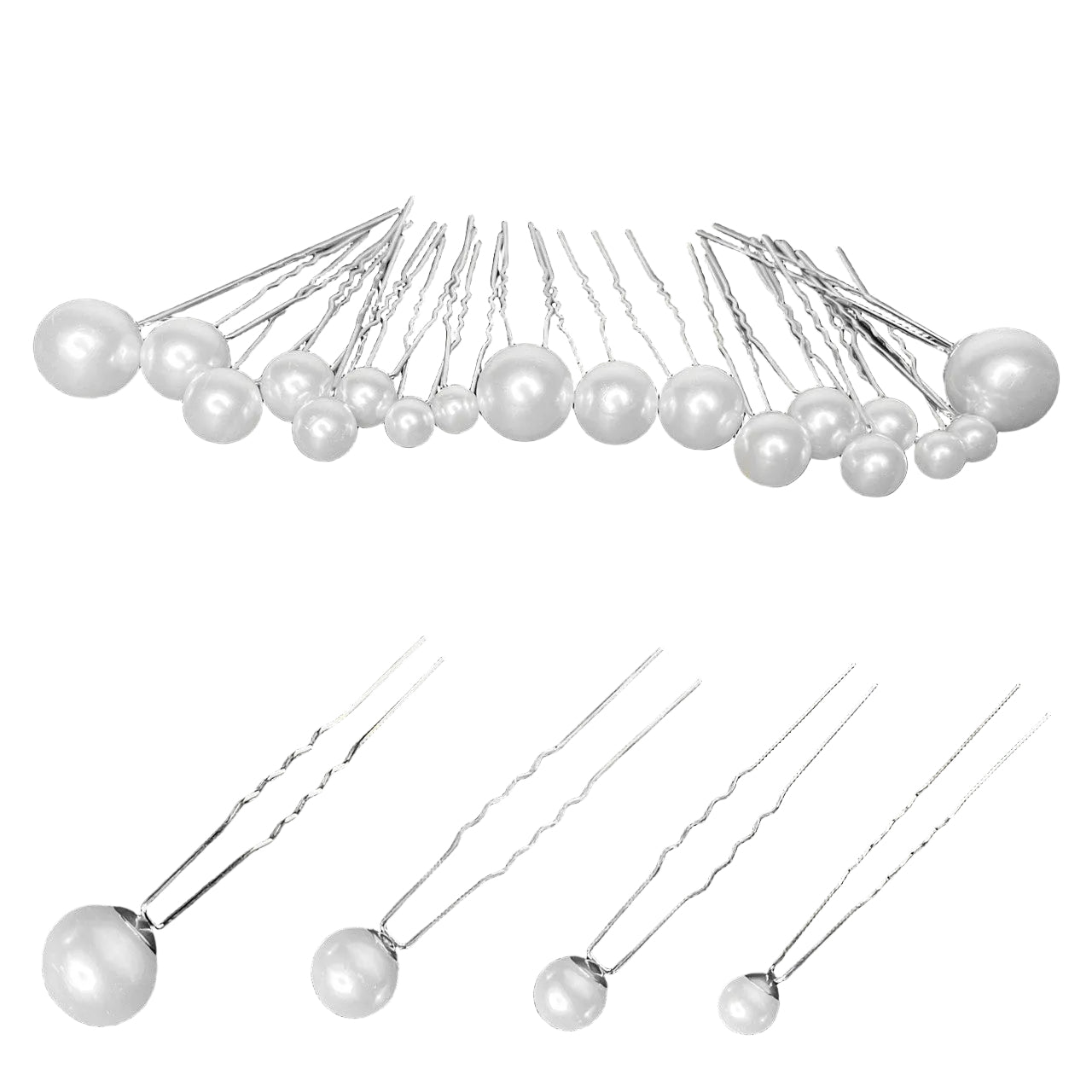 18pcs Mixed Sizes Pearl Head Silver Hair Pins