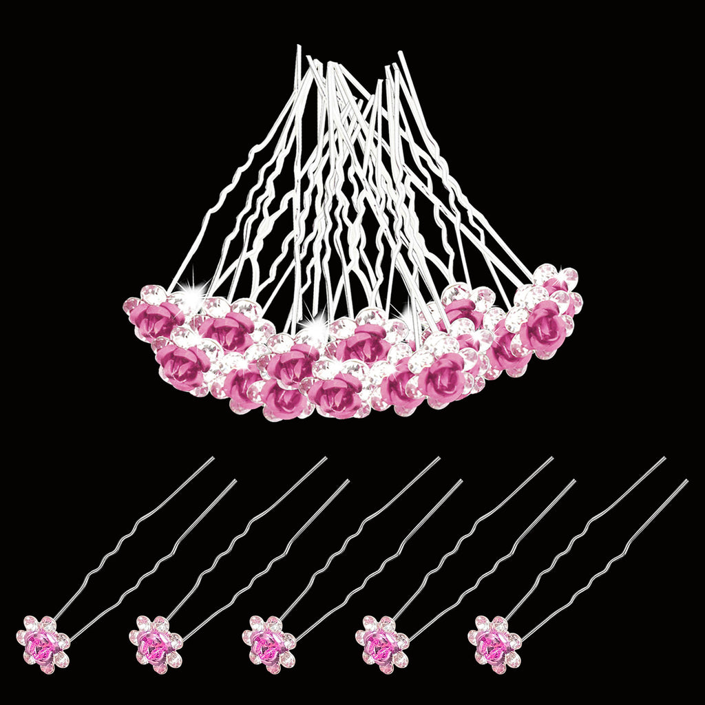 Flower Crystal Hair Pins - 10pcs