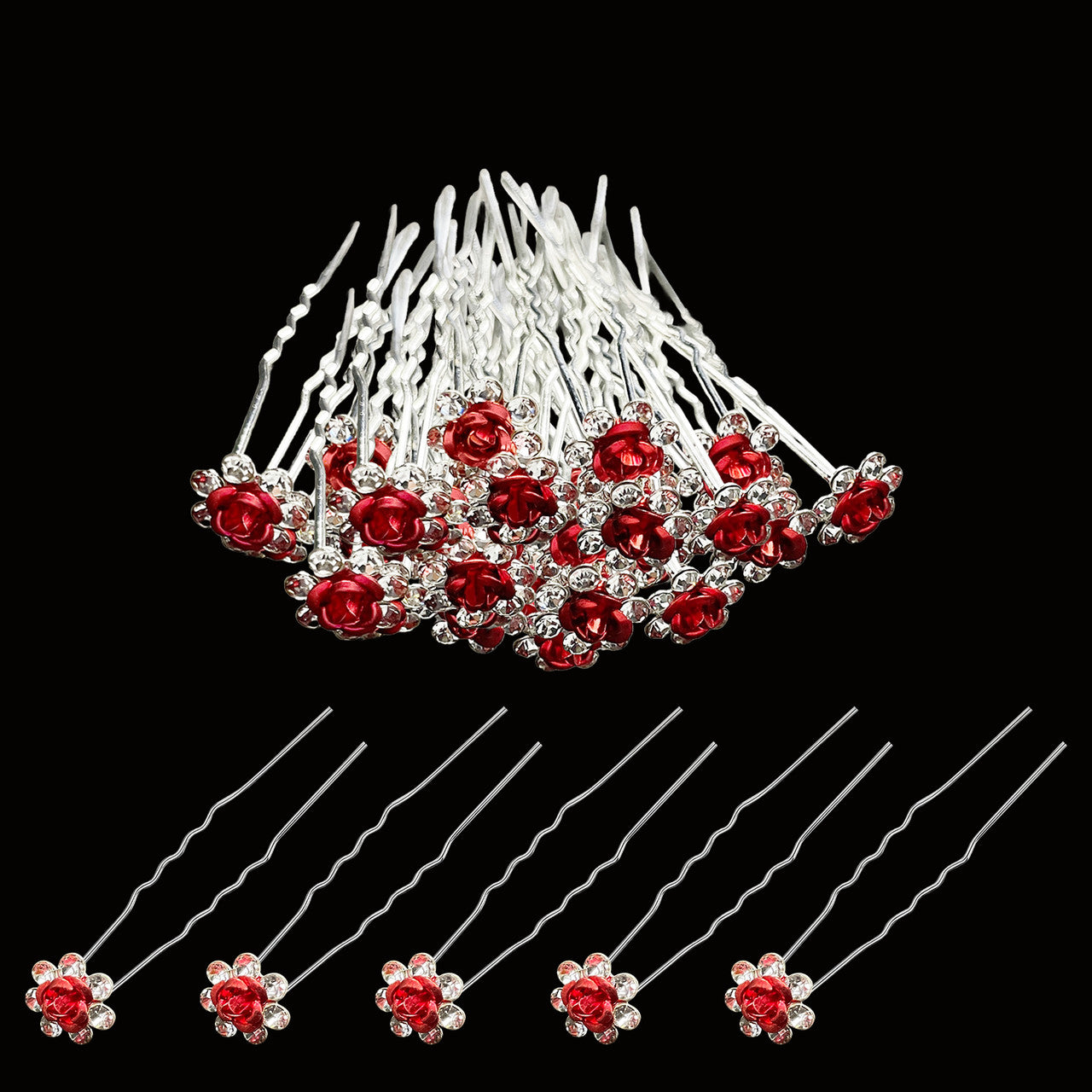 Flower Crystal Hair Pins - 10pcs