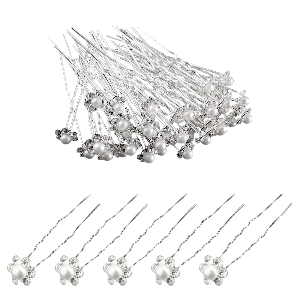 Elegant Pearl Flower Rhinestone Hairpin Clips