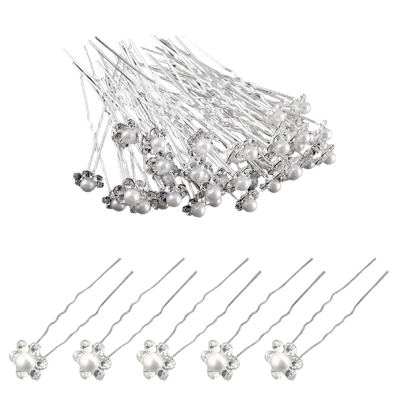 Elegant Pearl Flower Rhinestone Hairpin Clips