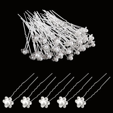 Elegant Pearl Flower Rhinestone Hairpin Clips