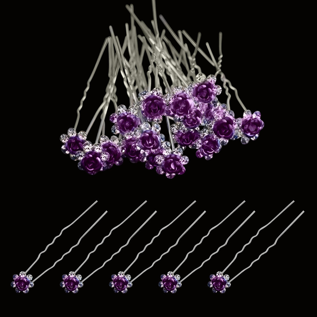 Flower Crystal Hair Pins - 10pcs