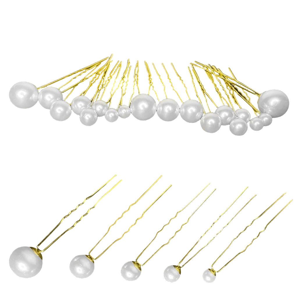 18pcs Mixed Sizes Pearl Hair Gold Pins
