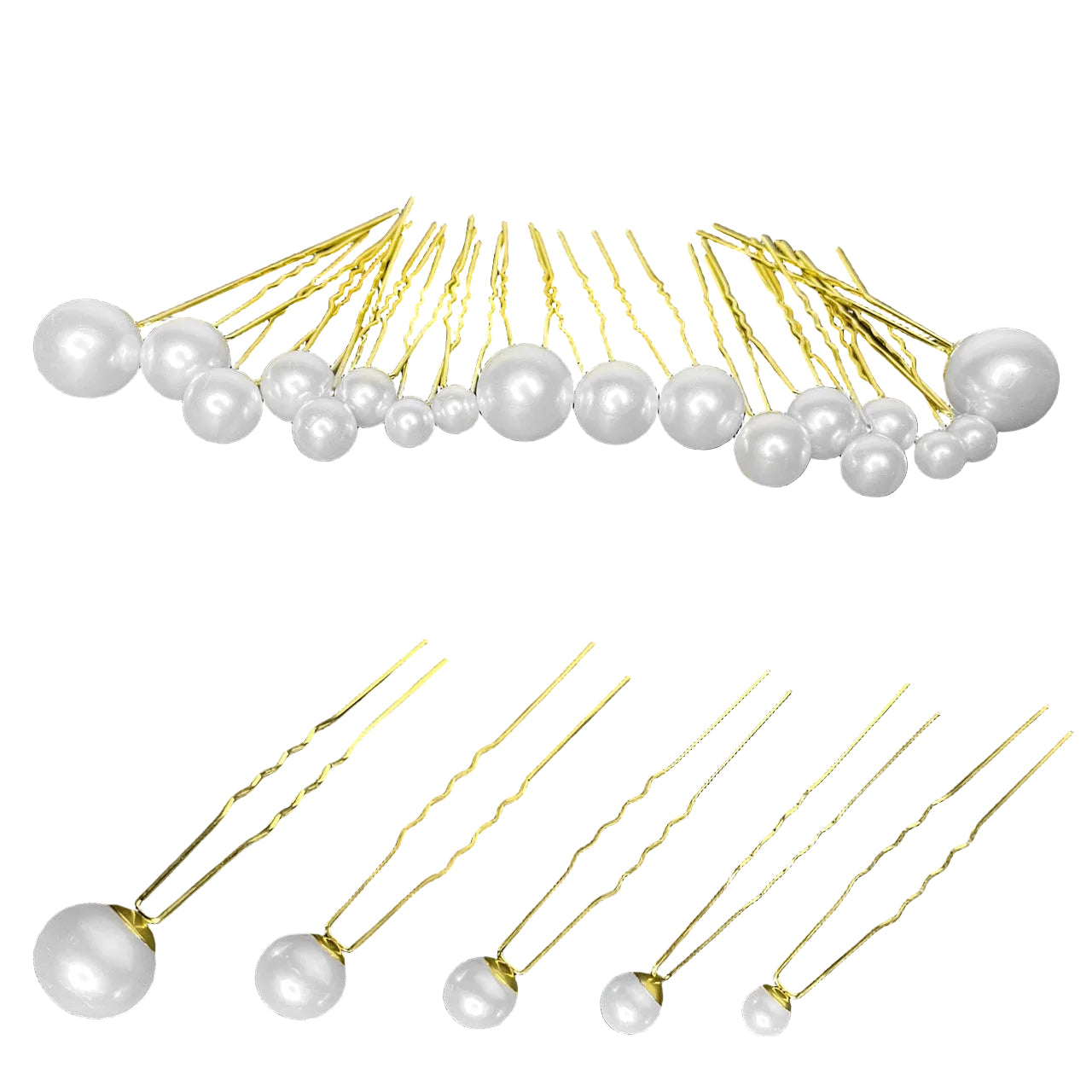 18pcs Mixed Sizes Pearl Hair Gold Pins