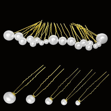 18pcs Mixed Sizes Pearl Hair Gold Pins