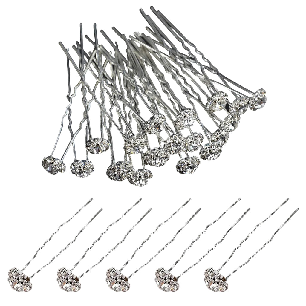 Diamante Round Flower Hair Pins - 10pcs