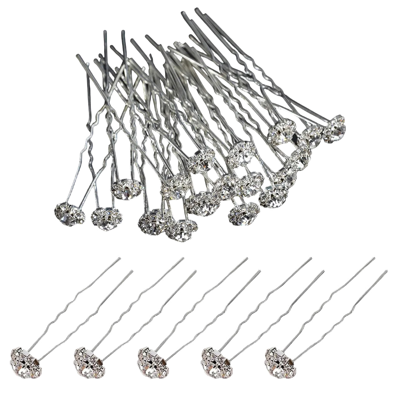 Diamante Round Flower Hair Pins - 10pcs
