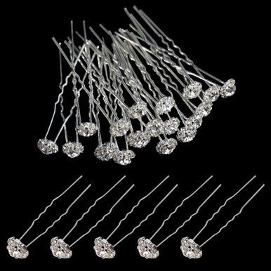 Diamante Round Flower Hair Pins - 10pcs