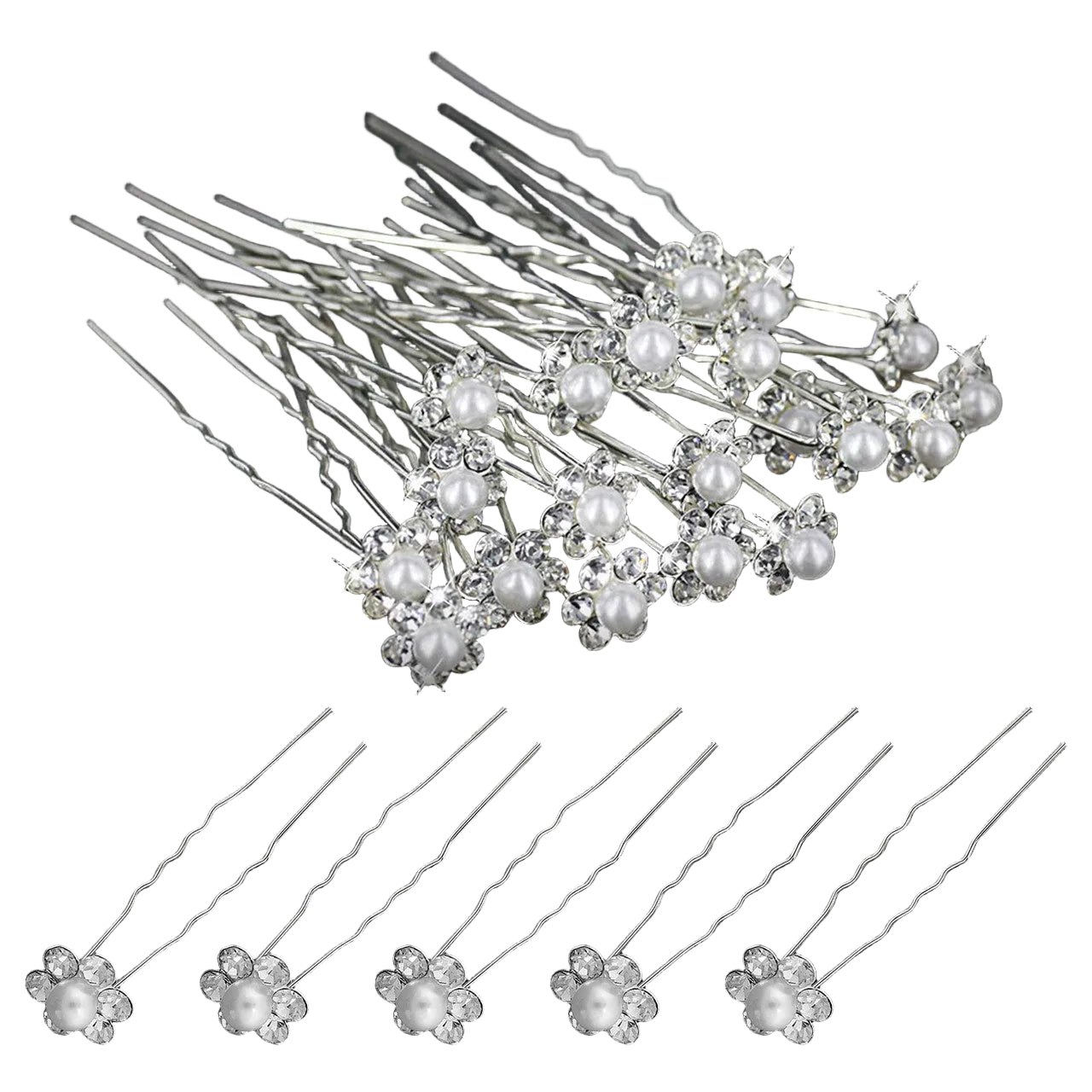 Pearl Flower Hair Pins (Small Pearl) - 10pcs