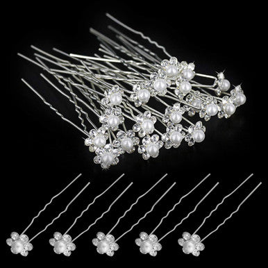 Pearl Flower Hair Pins (Small Pearl) - 10pcs
