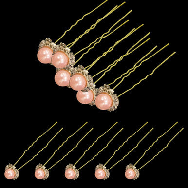 Pearl Flower Hair Pins (10pcs) - Pink