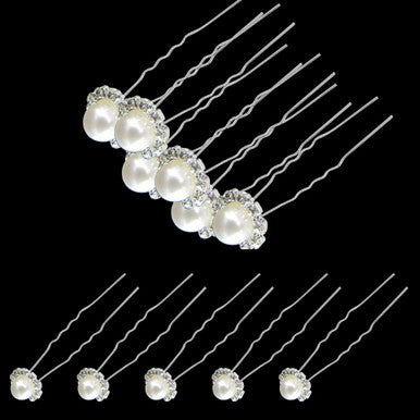Pearl Flower Hair Pins (10pcs) - White