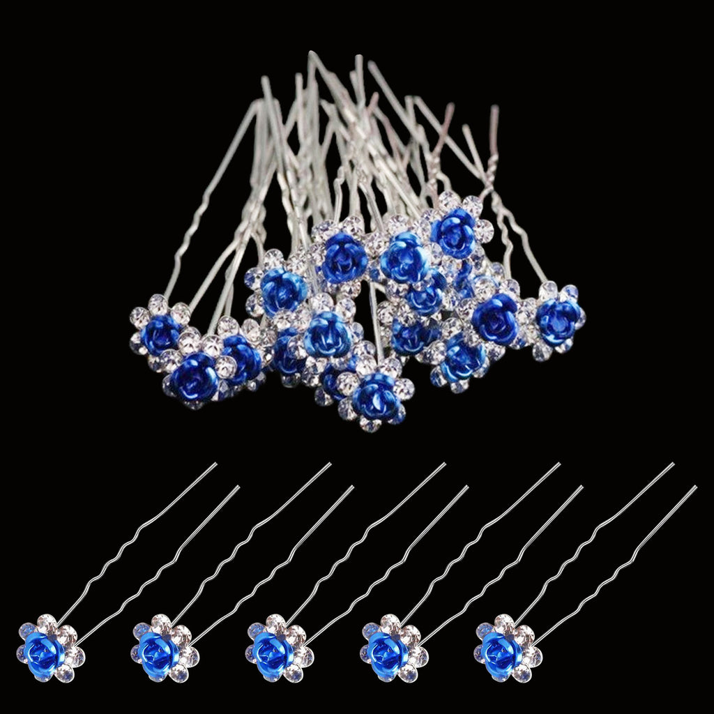 Flower Crystal Hair Pins - 10pcs