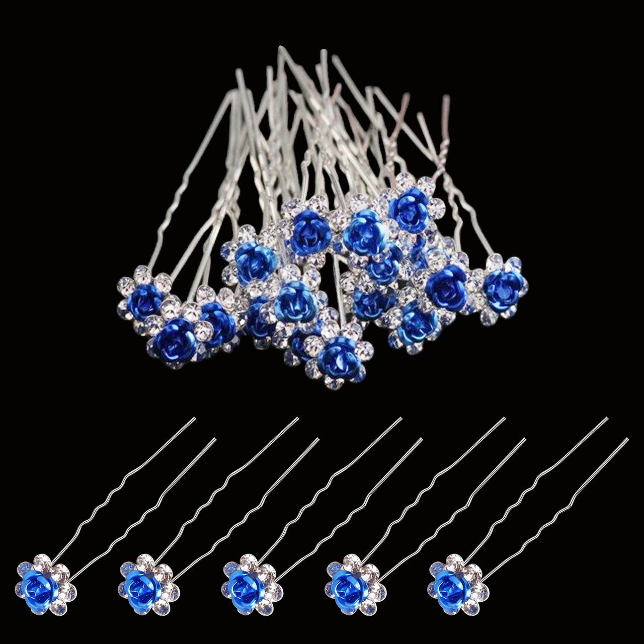 Flower Crystal Hair Pins - 10pcs