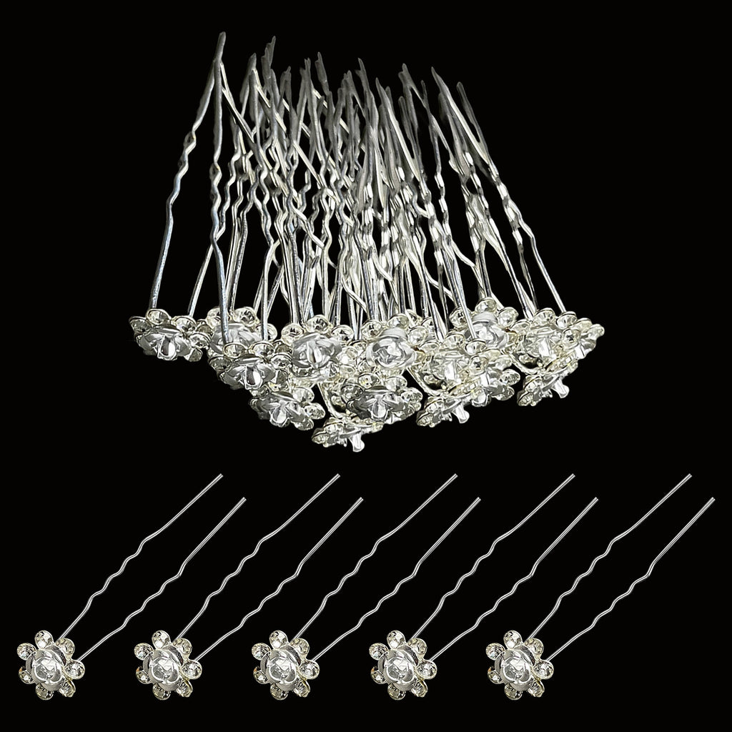 Flower Crystal Hair Pins - 10pcs