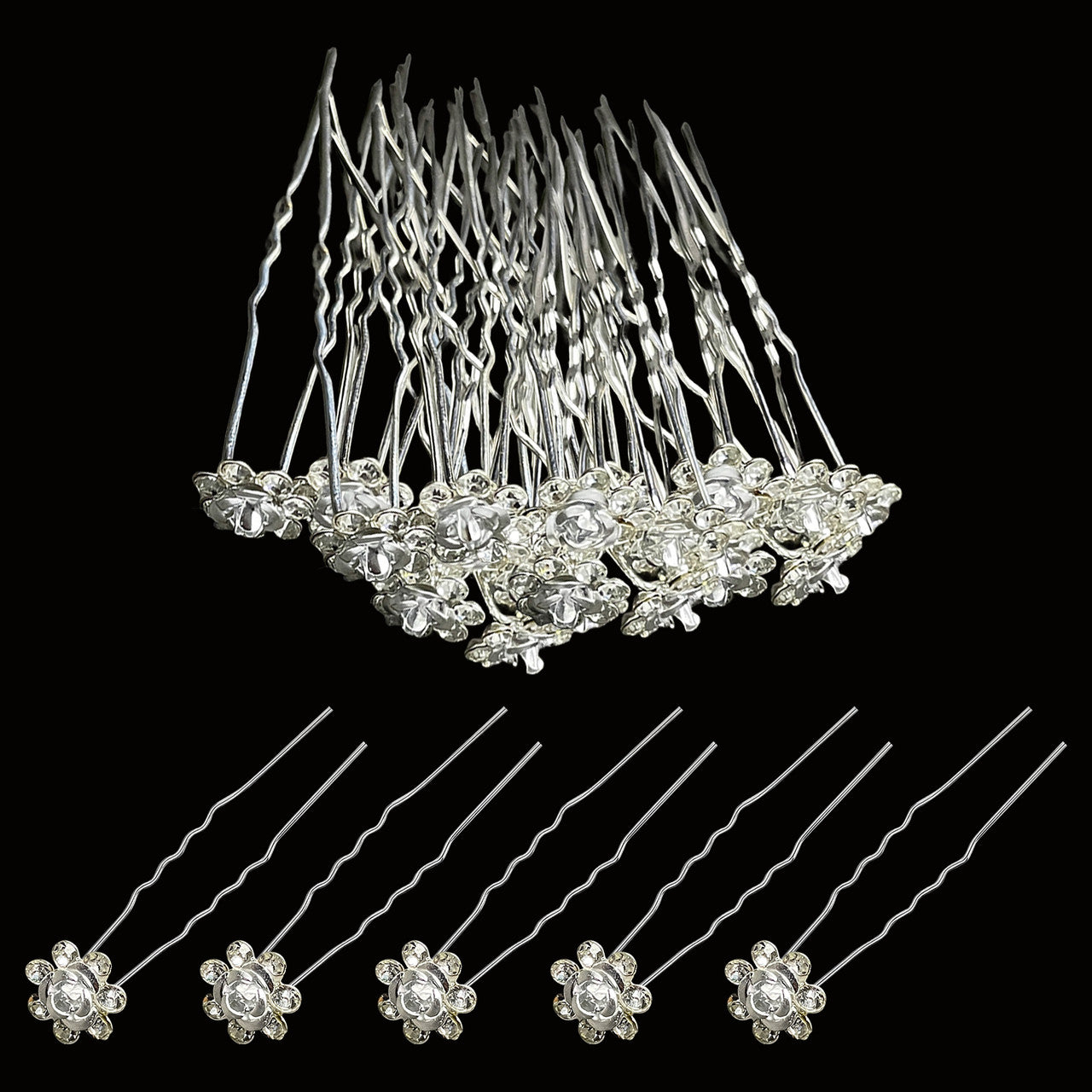 Flower Crystal Hair Pins - 10pcs
