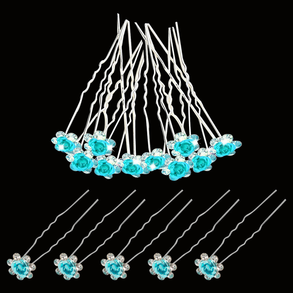 Flower Crystal Hair Pins - 10pcs