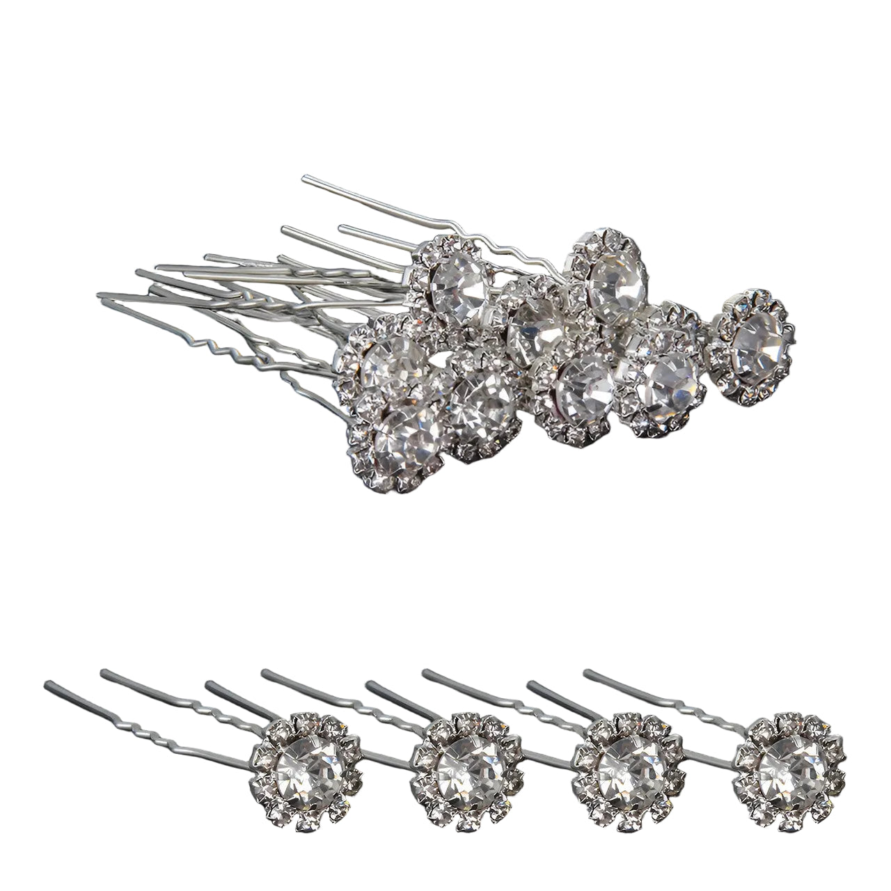 Diamante Flower Design Hair Pins - 10pcs