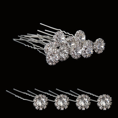Diamante Flower Design Hair Pins - 10pcs