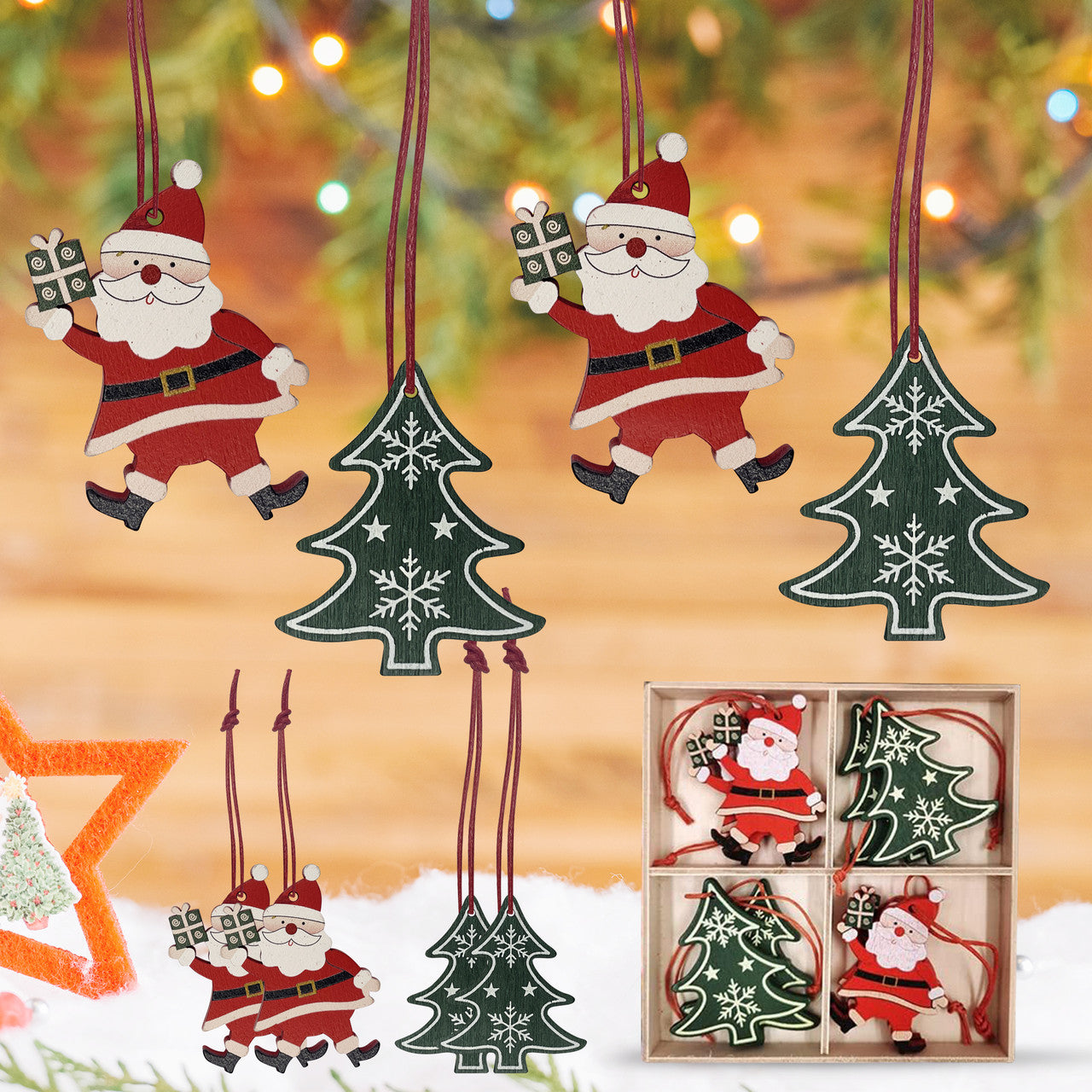 Wooden Christmas Ornaments – 8-Piece Set