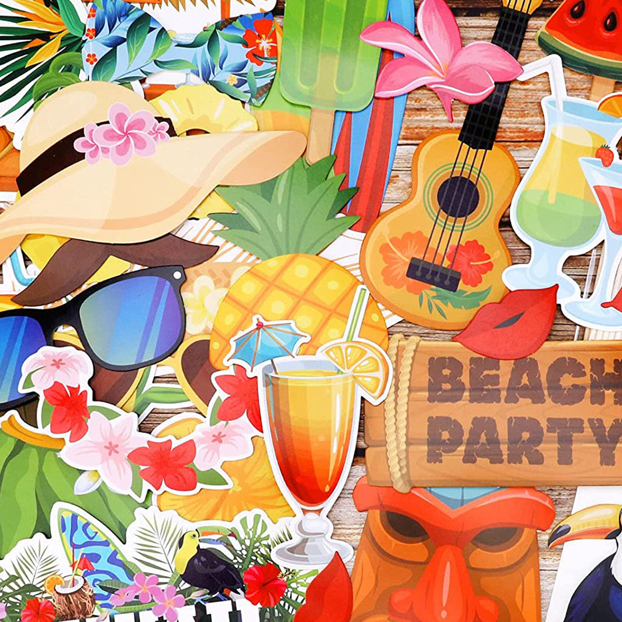 Hawaiian Photo Booth Props - 30pcs