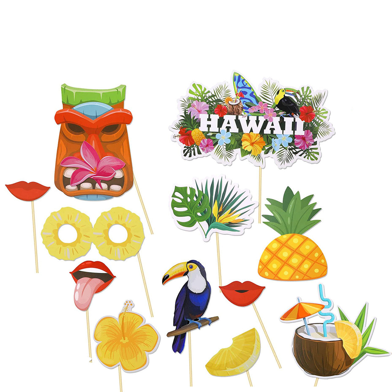 Hawaiian Photo Booth Props - 30pcs
