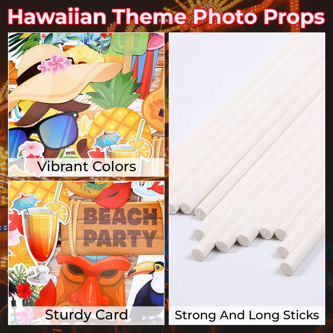Hawaiian Photo Booth Props - 30pcs