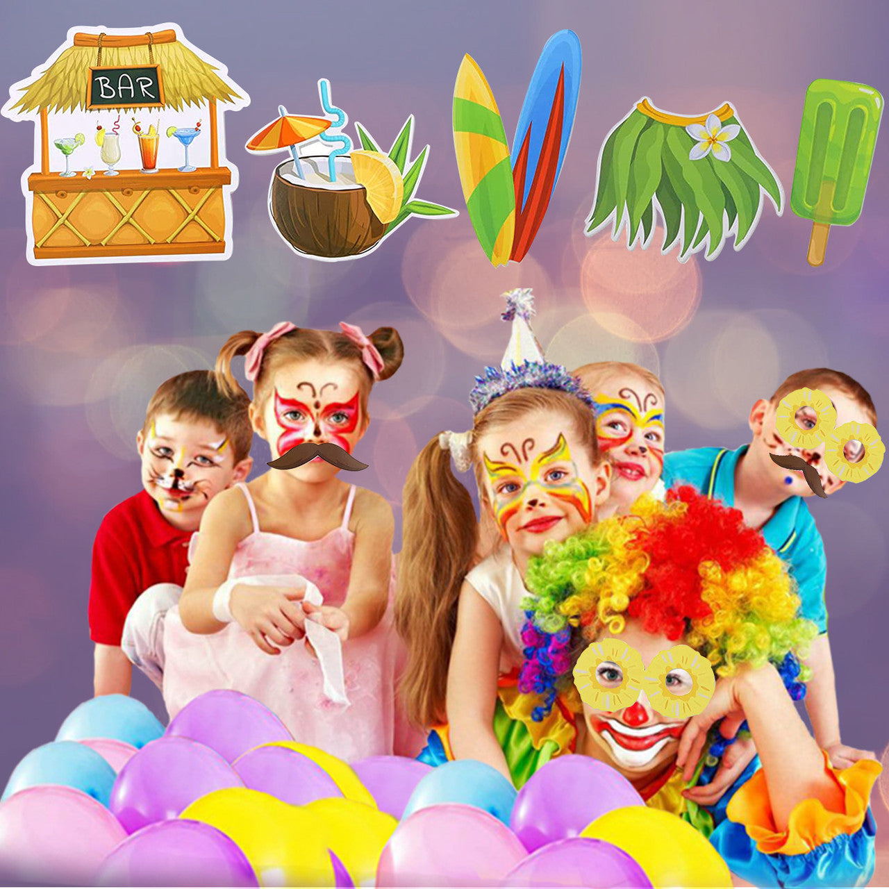 Hawaiian Photo Booth Props - 30pcs