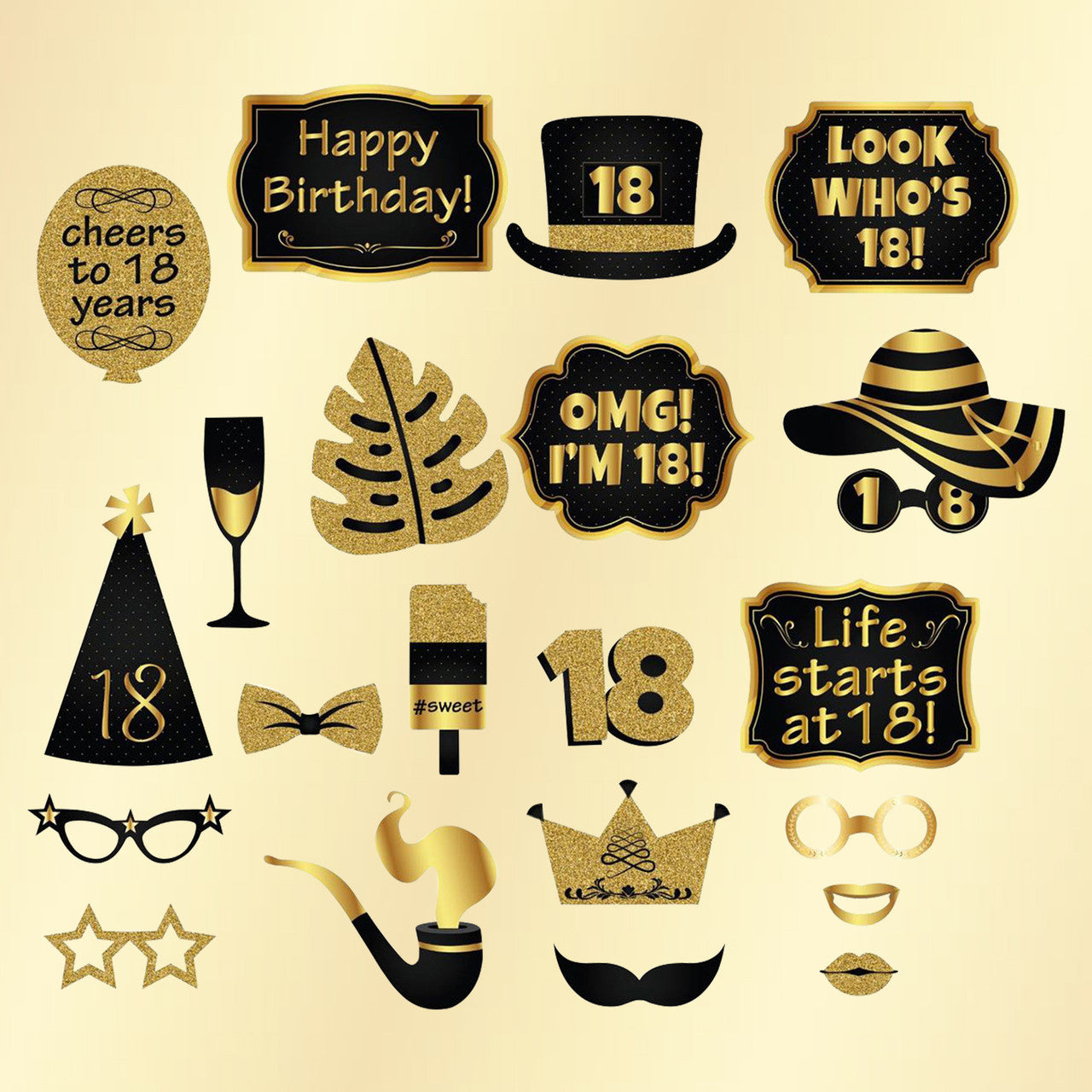 18th Birthday Party Photo Booth Props - 21Pcs